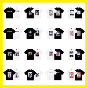 PURPLE Letter pattern printed short-sleeved T-shirt for men and women American high street half-sleeve-1886